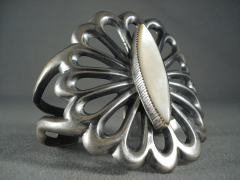 Huge Vintage Navajo Pearl Sterling Silver Burst Bracelet