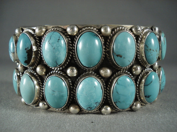 Domed Aqua Blue Vintage Navajo Silver Bracelet