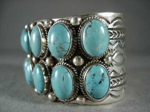 Domed Aqua Blue Vintage Navajo Silver Bracelet