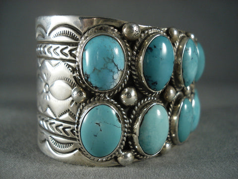 Domed Aqua Blue Vintage Navajo Silver Bracelet