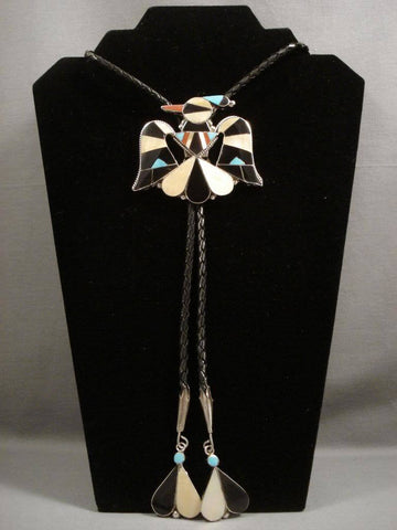 Huge Vintage Zuni/ Navajo Bird Turquoise Silver Bolo Tie