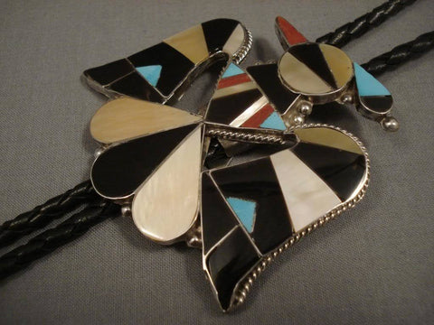 Huge Vintage Zuni/ Navajo Bird Turquoise Silver Bolo Tie