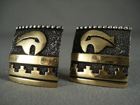 Guaranteed Authentic Vintage Navajo Thomas Singer Gold Silver Earrings