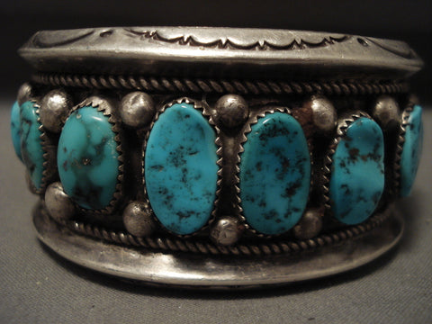 Museum Heavy 108 Grams Turquoise Family Vintage Navajo Silver Bracelet Old