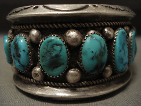 Museum Heavy 108 Grams Turquoise Family Vintage Navajo Silver Bracelet Old