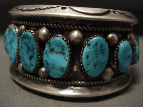 Museum Heavy 108 Grams Turquoise Family Vintage Navajo Silver Bracelet Old