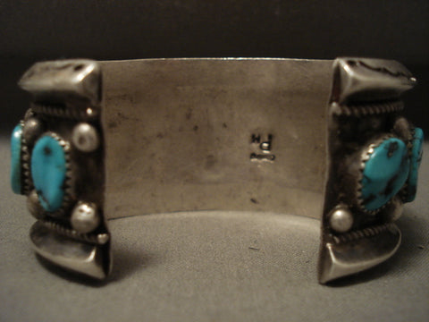 Museum Heavy 108 Grams Turquoise Family Vintage Navajo Silver Bracelet Old