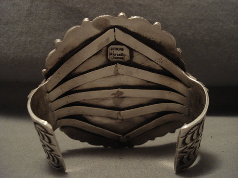 Colossal Navajo 'Duel Pool' Turquoise Silver Heavy Stamp Bracelet