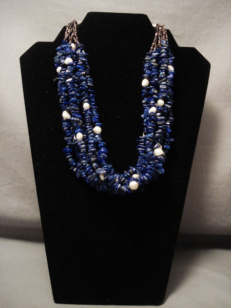 Museum Modernistic Navajo Lapis Silver Necklace