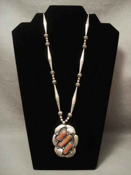 The Best Vintage Navajo Justin Morris Old Coral Tubule Silver Necklace