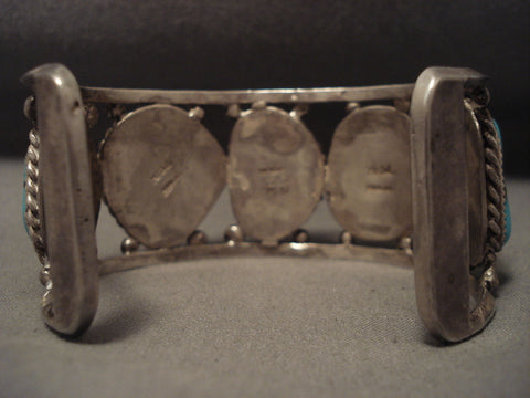 Chunky Old Navajo Nlue Turquoise Silver Rbacelet- For Large Wrist