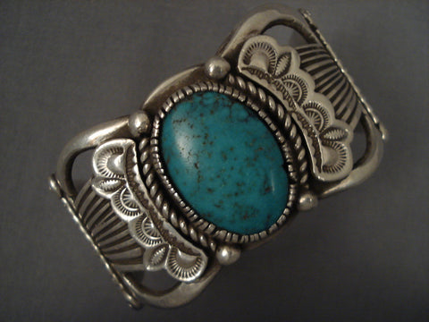 Hvy Old Navajo Domed Turquoise Silver flank Bracelet