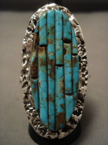 Colossal Modernistic Navajo Turquoise Silver Ring