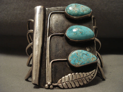 Museum Vintage Navajo 'Tree Of Life' Turquoise Silver Bracelet Old