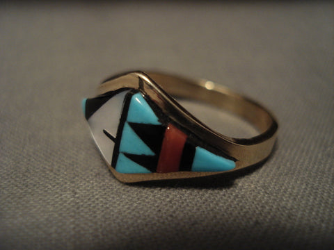 Museum Vintage Zuni 'Wide Solid 14k Gold' Turquoise Ring Old