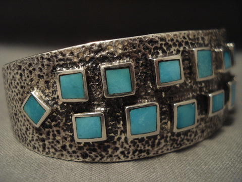 Museum Vintage Navajo 'Squared Turquoise' Silver Bracelet