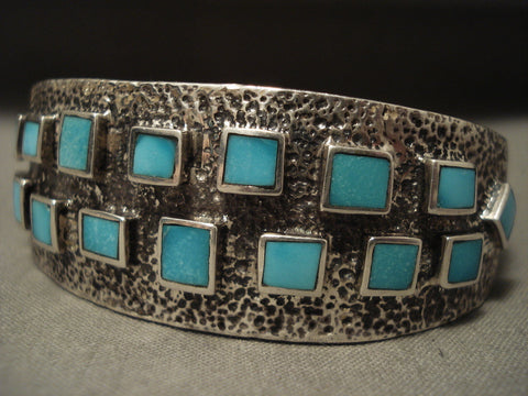 Museum Vintage Navajo 'Squared Turquoise' Silver Bracelet