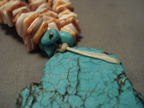 Huge Big Nugget Vintage Navajo Spider Turquoise Spiny Oyster Necklace