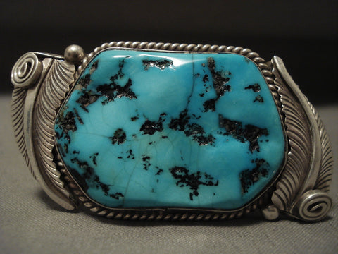 One Of The Biggest Vintage Navajo Turquoise Silver Ring Old