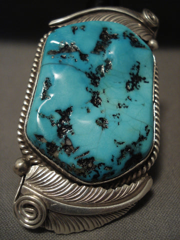 One Of The Biggest Vintage Navajo Turquoise Silver Ring Old