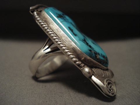 One Of The Biggest Vintage Navajo Turquoise Silver Ring Old