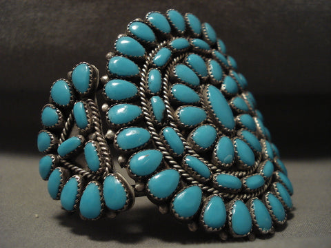 Huge Vintage Navajo 'Deep Blue Turquoise' Silver Bracelet Old