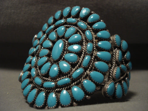 Huge Vintage Navajo 'Deep Blue Turquoise' Silver Bracelet Old