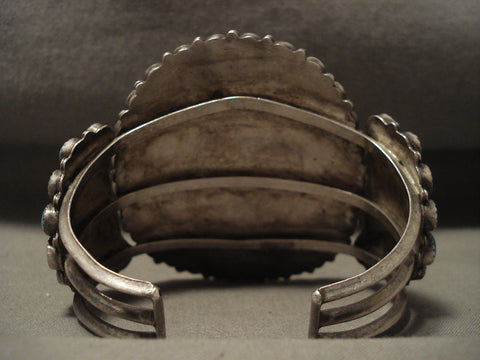 Huge Vintage Navajo 'Deep Blue Turquoise' Silver Bracelet Old