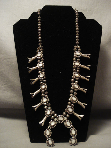 Museum Fabulous Vintage Navajo Pearl Silver Squash Blossom Necklace Old