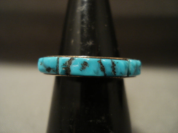 Solid 14k Gold Rare Vintage Navajo Old Kingman Turquoise Ring