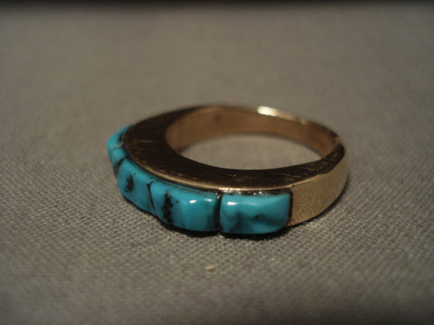 Solid 14k Gold Rare Vintage Navajo Old Kingman Turquoise Ring