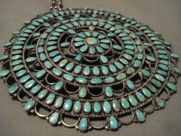 Omg One Of Largest Vintage Navajo Green Turquoise Silver Necklace