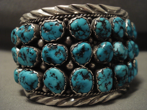 Museum Vintage Navajo 'Treasure Nugget' Turquoise Silver Bracelet