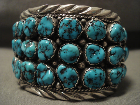 Museum Vintage Navajo 'Treasure Nugget' Turquoise Silver Bracelet