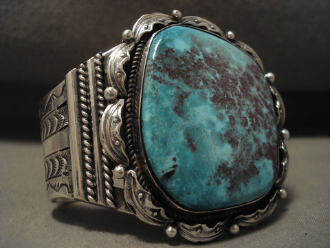 98 Grams Huge Navajo 'Blueberry Turquoise' Silver Bracelet