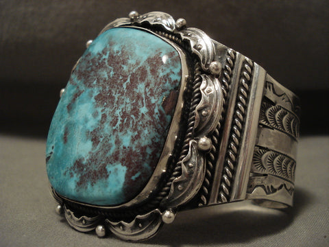 98 Grams Huge Navajo 'Blueberry Turquoise' Silver Bracelet