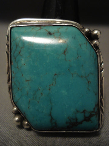 Absolutely Stupendous Vintage Navajo 'Big Green' Turquoise Silver Ring