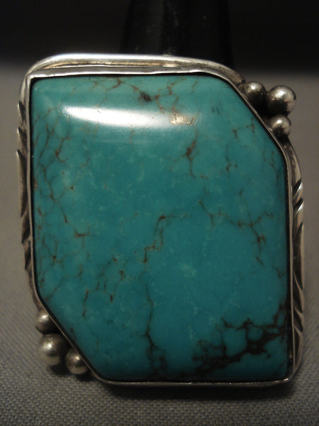 Absolutely Stupendous Vintage Navajo 'Big Green' Turquoise Silver Ring