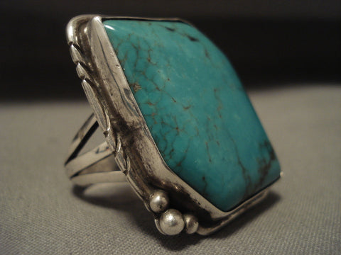 Absolutely Stupendous Vintage Navajo 'Big Green' Turquoise Silver Ring