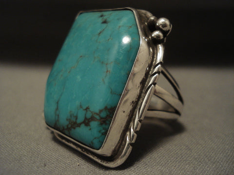 Absolutely Stupendous Vintage Navajo 'Big Green' Turquoise Silver Ring