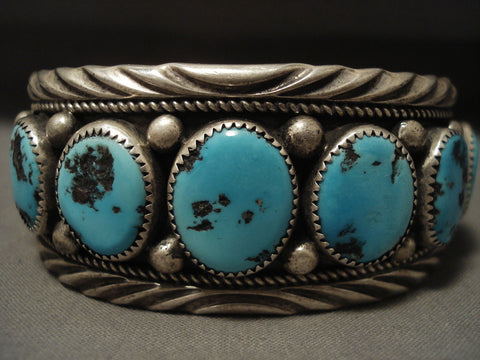 Museum Vintage Navajo 'Natural Domed Turquoise' Silver Bracelet Old