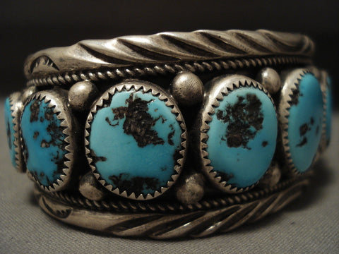 Museum Vintage Navajo 'Natural Domed Turquoise' Silver Bracelet Old