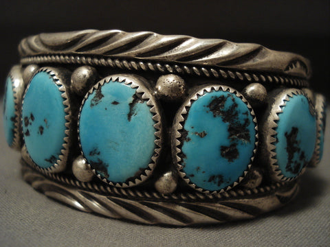 Museum Vintage Navajo 'Natural Domed Turquoise' Silver Bracelet Old