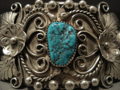 Museum Vintage Navajo 'Turquoise Garden' Silver Bracelet Old