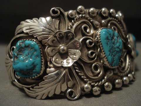 Museum Vintage Navajo 'Turquoise Garden' Silver Bracelet Old