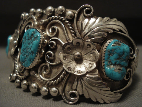 Museum Vintage Navajo 'Turquoise Garden' Silver Bracelet Old
