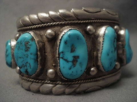 Monumental Vintage Navajo Turquoise Silver Bracelet
