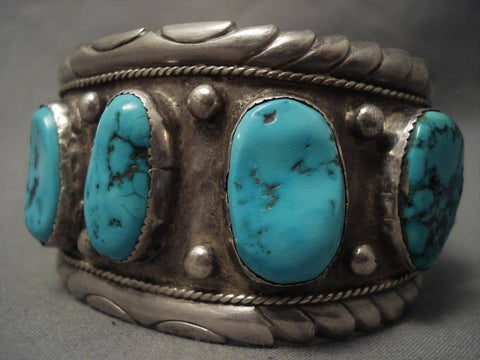 Monumental Vintage Navajo Turquoise Silver Bracelet