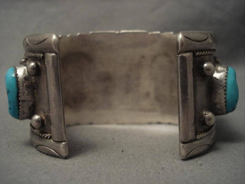 Monumental Vintage Navajo Turquoise Silver Bracelet