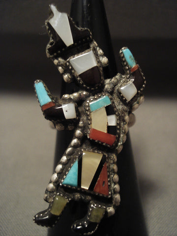 Early 1900's Vintage Zuni Turquoise Silver Kachina Ring